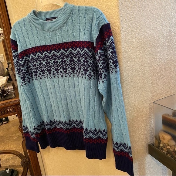 Vintage OSHMAN’S Blue Fair Isle Sweater Size Medium-Unisex - Picture 2 of 9